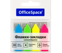 Закладки пластик 12*45 мм, стрелки, 20л*4 неоновых цвета, европодвес OfficeSpace