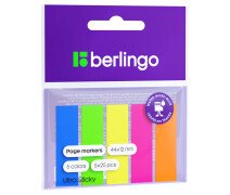 Закладки пластик 12*44 мм 25л 5 цв неон Berlingo "Ultra Sticky", европодвес