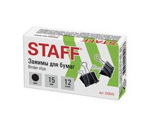 Зажим для бумаг 15 мм STAFF "EVERYDAY" КОМПЛЕКТ 12 шт., черный