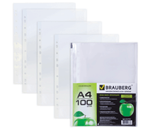 Файлы с перфорацией А4 35 мкм Brauberg Яблоко, до 40л пачка 100шт