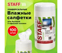 Салфетки для экранов, стекол и пластика универсальные STAFF "EVERYDAY", туба 100 шт., влажные