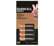 Батарейки DURACELL АА 4 шт. (отрывной блок) Simply ОРИГИНАЛ,  (LR6, 15А), алкалиновые