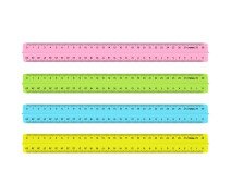 Линейка 30 см  СТАММ пластиковая, с держателем, прозрачная, неоновые