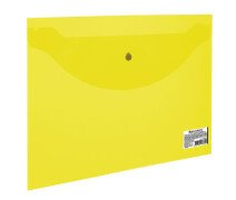 Папка-конверт с кнопкой  А5, прозрачная, желтая, 0,18 мм, BRAUBERG