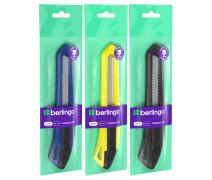 Нож канцелярский 18 мм Berlingo "Razzor 100", push-lock, ассорти, европодвес