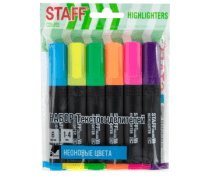 Набор текстовыделителей 6 НЕОН. ЦВЕТОВ, АССОРТИ, STAFF College "STICK NEON", линия письма 1-4 мм