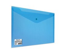 Папка-конверт на кнопке А4  прозрачная BRAUBERG синяя, СВЕРХПРОЧНАЯ 0,180 мм,