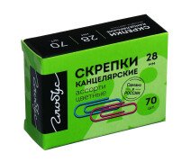 Скрепки 28 мм GLOBUS, 70 шт., цветные, микс