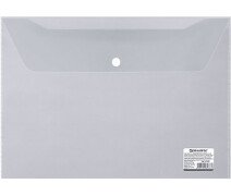 Папка-конверт на кнопке 180 мкм А4 Brauberg, прозрачная, бесцветная