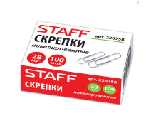 Скрепки 28 мм Staff никелированные, в картонной уп. 100 шт