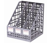 Лоток вертикальный BRAUBERG, сборный, 3 отделения, серый