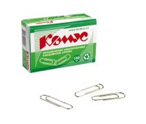 Скрепки 28 мм КОМУС никелированные, негофрированные