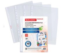 Файлы с перфорацией А4 40 мкм BRAUBERG "PREMIUM", КОМПЛЕКТ 100 шт