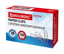 Скрепки 50 мм большие EXTRA BRAUBERG никелированные 50 штук