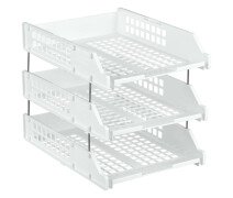 Лоток горизонтальный для бумаг СТАММ "Strong", набор 3шт., на метал. стержнях, белый