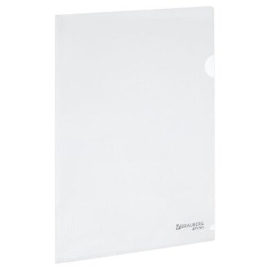 Уголок пластиковый А4 150 мкм BRAUBERG EXTRA, жесткая, прозрачная