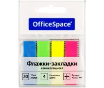Закладки пластик 12*45 мм 4 цв. 20 л. OfficeSpace, неон, европодвес