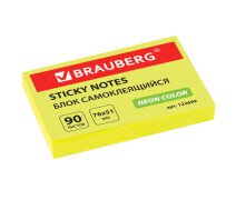 Блок для записи 76*51 мм, 100 л, желтый BRAUBERG, НЕОН