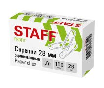Скрепки 28 мм Staff оцинкованные, в картонной уп. 100 шт.