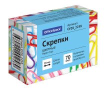 Скрепки 28 мм OfficeSpace цветные, в картонной уп. 70 шт