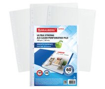 Файлы с перфорацией А4 60 мкм BRAUBERG EXTRA пачка  100шт,ПЛОТНЫЕ
