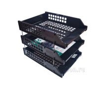 Лоток горизонтальный для бумаг 3 секции черный, BRAUBERG GRAND OFFICЕ