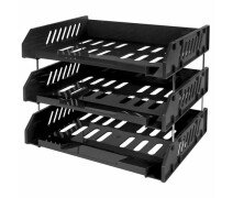 Лоток горизонтальный для бумаг 3 секции  черный, BRAUBERG FILE