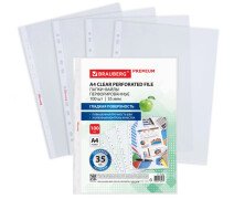 Файлы с перфорацией А4 35 мкм  BRAUBERG "PREMIUM", пачка 100шт