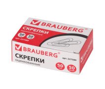 Скрепки 50 мм Brauberg оцинкованные, в картонной уп. 50 шт.