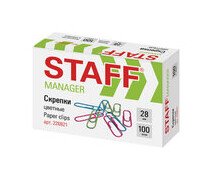 Скрепки 28 мм Staff "Manager" цветные, в картонной уп. 100 шт.