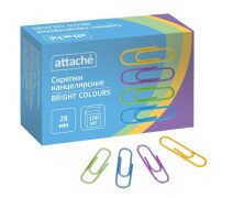 Скрепки Attache Bright Colours с полимерн.покрыт, 28мм,разноцветн, 100 шт/уп