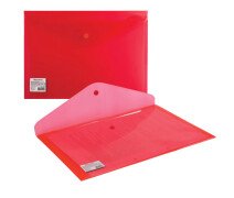 Папка-конверт на кнопке 150 мкм А4 Brauberg, прозрачная, красная