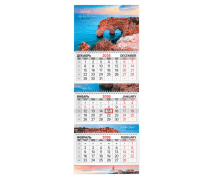 Календарь квартальный на 2026 г., 3 блока, 3 гребня, бегунок, офсет, BRAUBERG EXTRA "Южный берег"