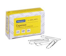 Скрепки 33мм, OfficeSpace, 100шт., оцинкованные, карт. упаковка