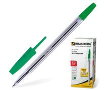 Ручка шариковая 1,0 мм, Brauberg Line, корпус прозрачный, зеленая
