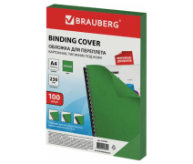Обложки картонные для переплета, А4, уп. 100 шт., тиснение под кожу, 230 г/м2, зеленые, BRAUBERG