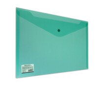 Папка-конверт на кнопке 180мкм А4 BRAUBERG зеленая прозрачная сверхпрочная