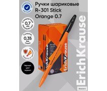 Ручка шариковая 0.7 мм, ErichKrause R=301 Orange Stick, узел, чёрная