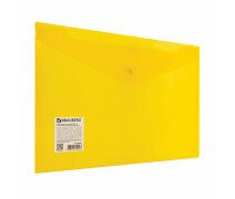 Папка-конверт на кнопке 180мкм А4 BRAUBERG желтая прозрачная сверхпрочная