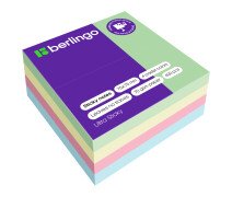 Блок для записи 75*75 мм, 400 л,  4 цвета пастель Berlingo "Ultra Sticky" с липким слоем