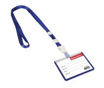 Бейдж 55*90 мм, на ленте со съемным клипом,горизонтальный ( СИНИЙ, BRAUBERG,