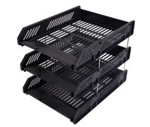 Лоток горизонтальный для бумаг 3 секции Deli E9209 набор на металл. стерж черный